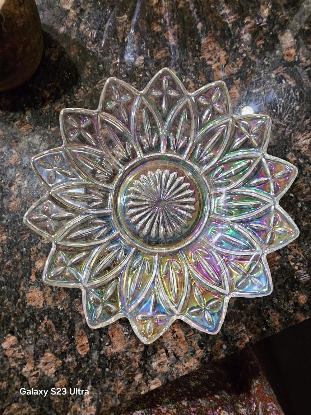 Iridescent Glass Sunburst Dish - Clear Iridescent